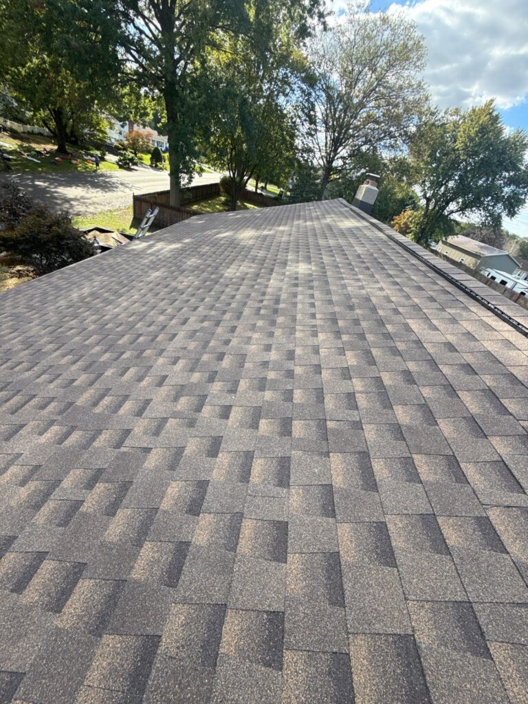 A finished roof on a Columbia Pennsylvania Homeowner's roof. The roof was completed by Joyland Roofing.